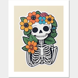 Cute floral kawaii skeleton No.14 Posters and Art